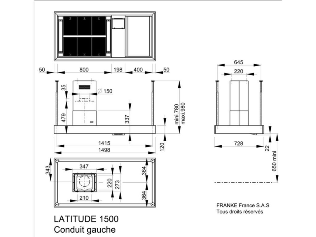 Roblin Latitude 1500 Centrale - Hotte avec moteur évacuation