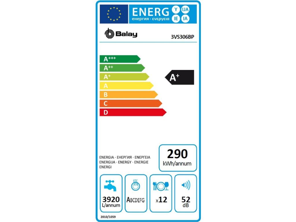 Autonome, Blanc, Blanc, Boutons, Rotatif, 1,65 m, 1,9 m Lave-vaisselles Balay 3VS306BP lave-vaisselle Autonome 12 places A+